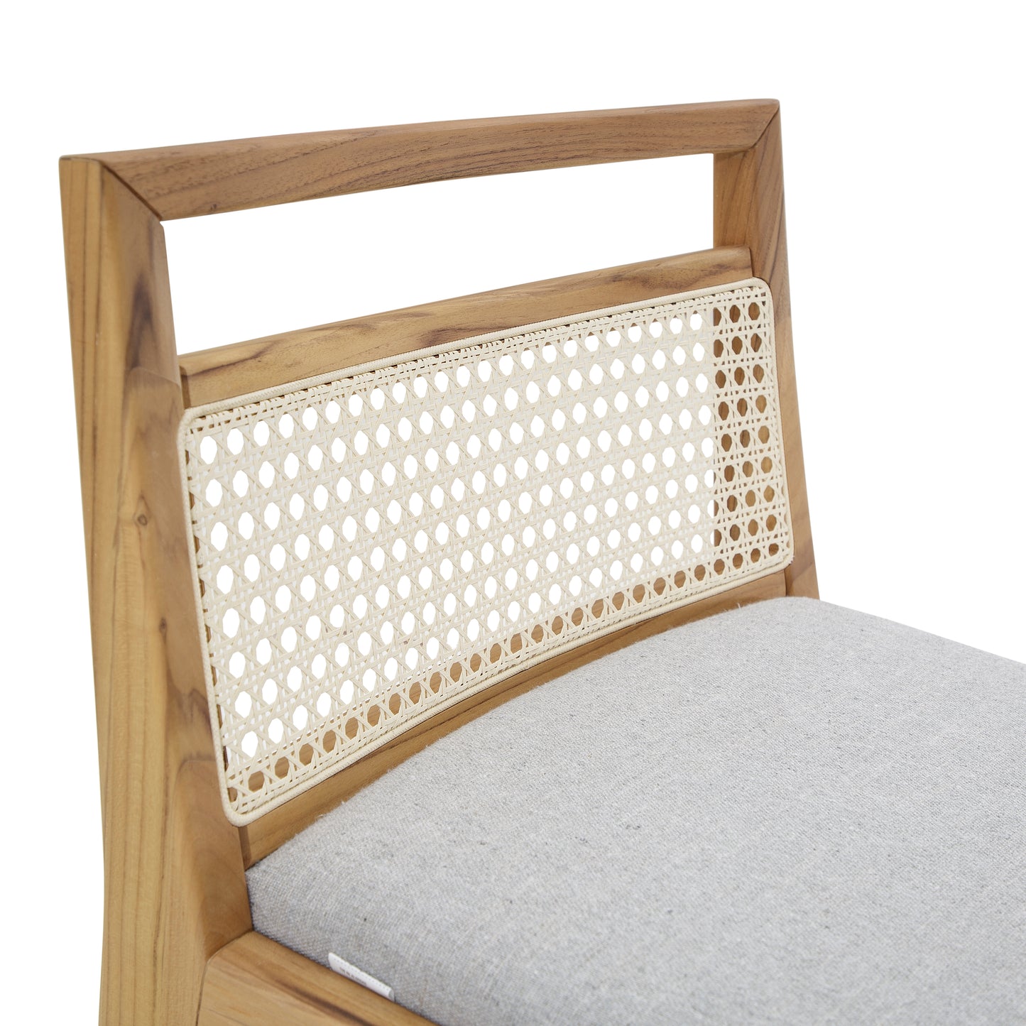 SOTTO Bar Stool in Teak, Light Gray fabric and Natural cane