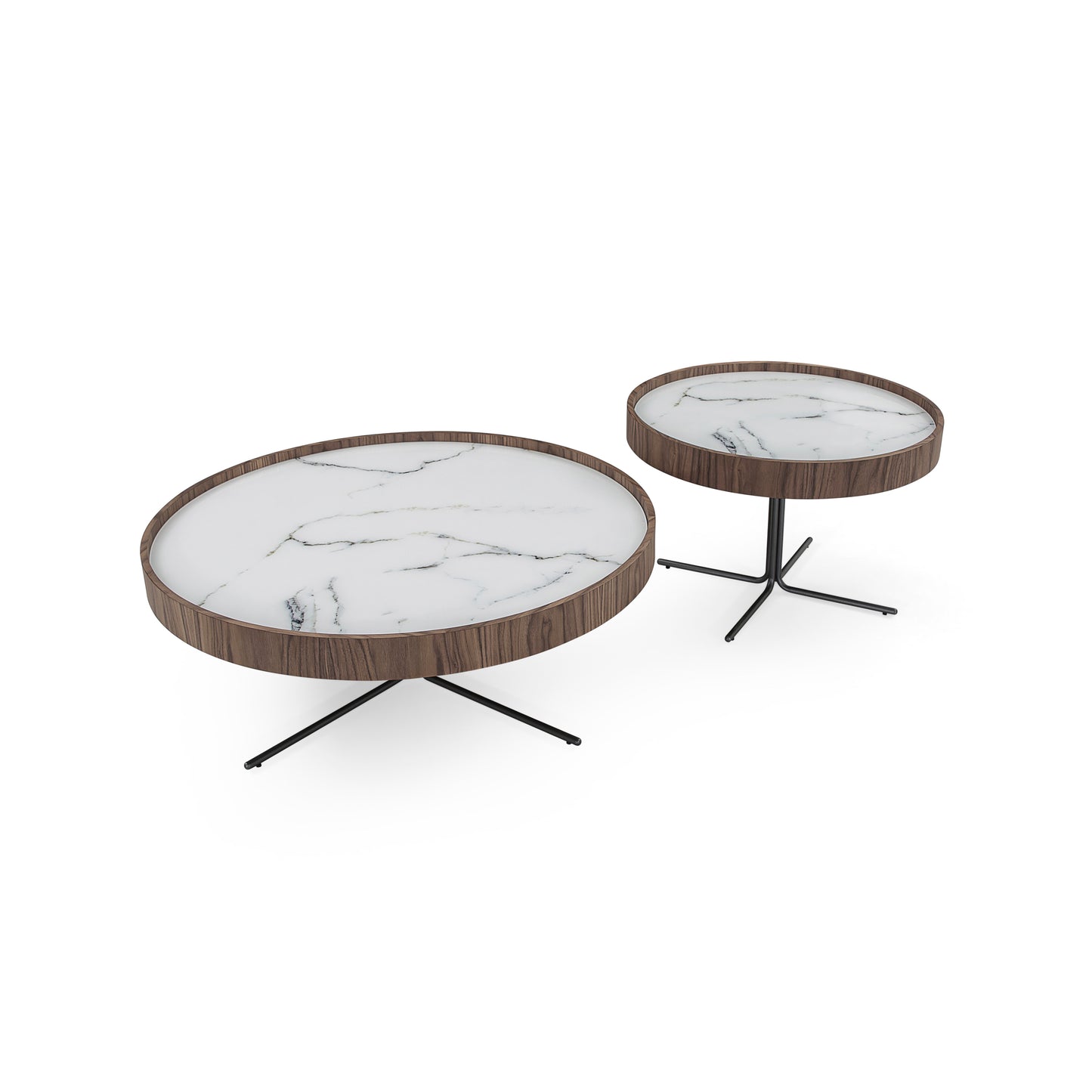 REGIA Coffee Table in Walnut and Graphite with White Carrara Glass 27"