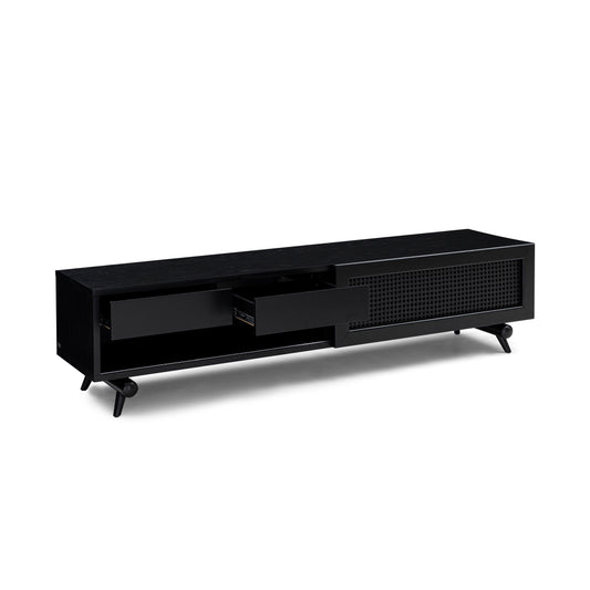 PLOT TV Stand in Black Oak with Black Cane