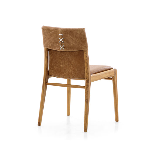 TRESS Dining Chair in Teak and Caramel leather