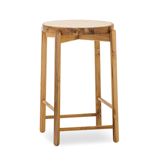 MARU Counter Height Stool in Teak finish with Natural Cane