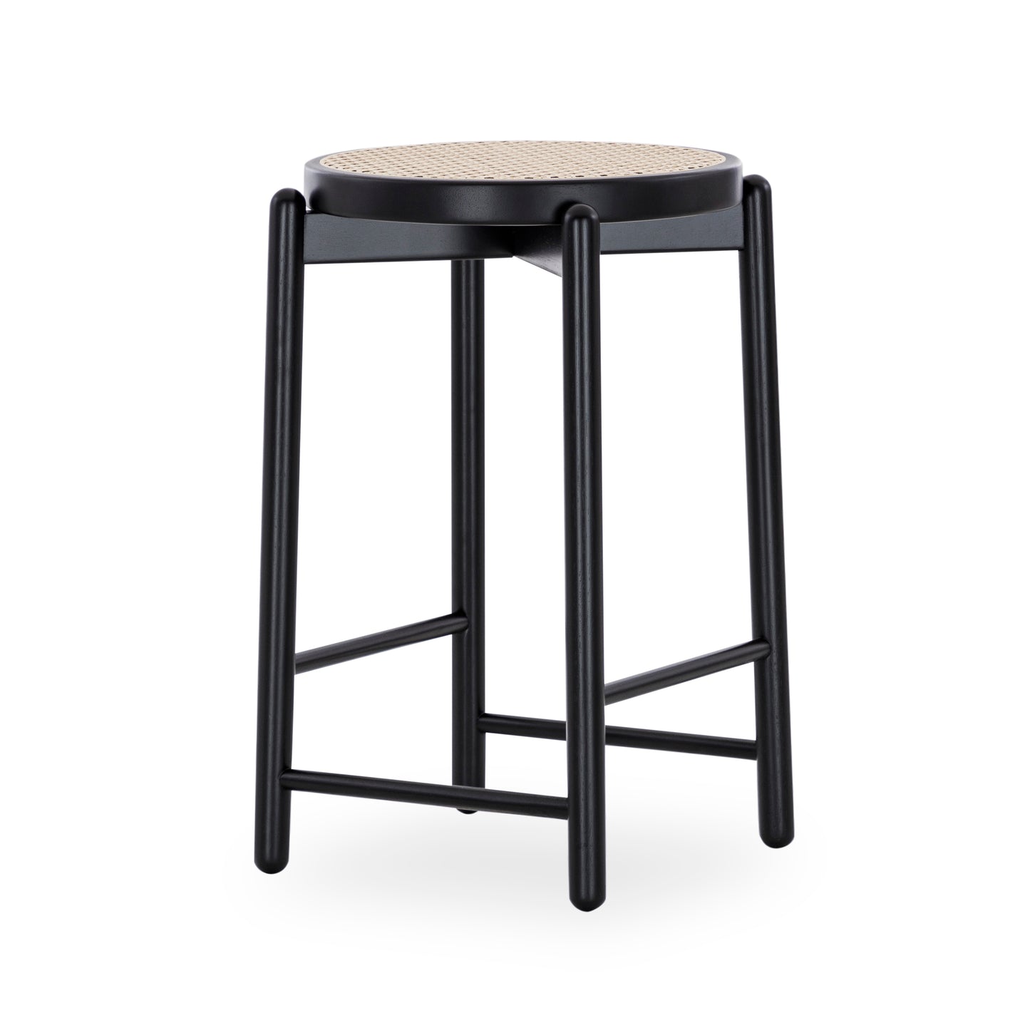 MARU Counter Height Stool in Black finish with Natural cane