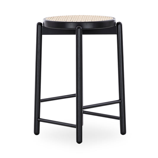 MARU Counter Height Stool in Black finish with Natural cane
