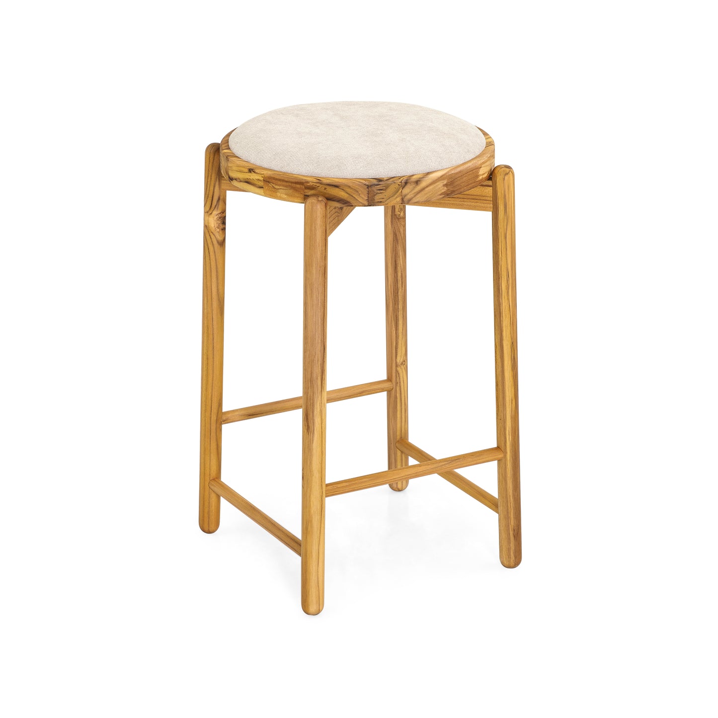MARU Counter Height Stool in Teak finish and Beige fabric