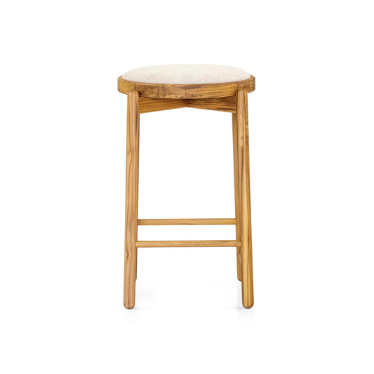 MARU Counter Height Stool in Teak finish and Beige fabric