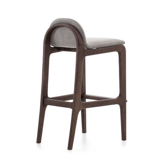 URA Bar Stool in Walnut Finish and Brown Fabric