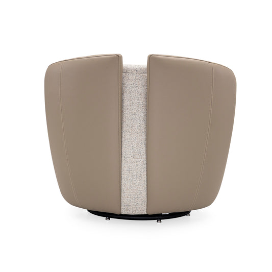 LIRIO Swivel Armchair in Cream Leather and Beige Fabric