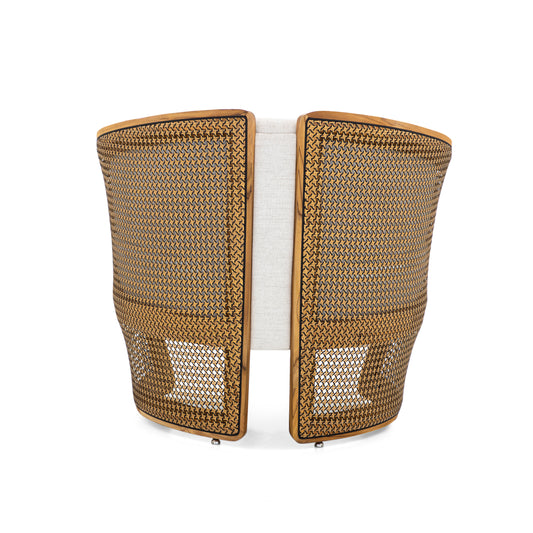 LIRIO Armchair In Teak and Ivory Fabric with Mixed Dark Cane