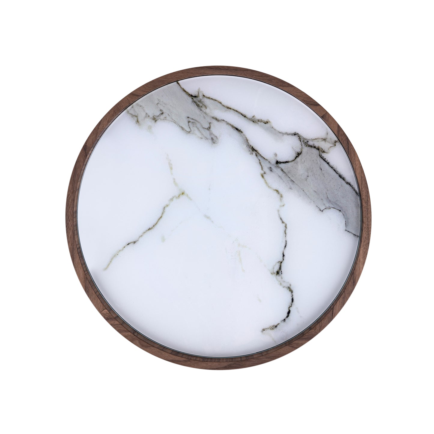 REGIA Coffee Table in Walnut and Graphite with White Carrara Glass 19"
