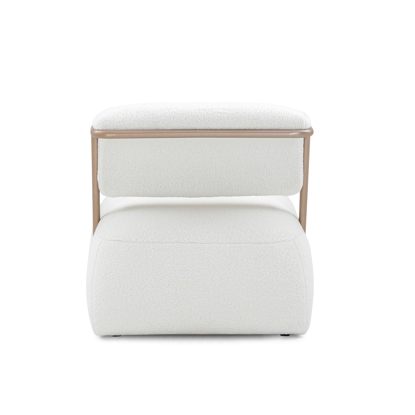 MONO Slipper Chair in Gold Metal and White Boucle fabric