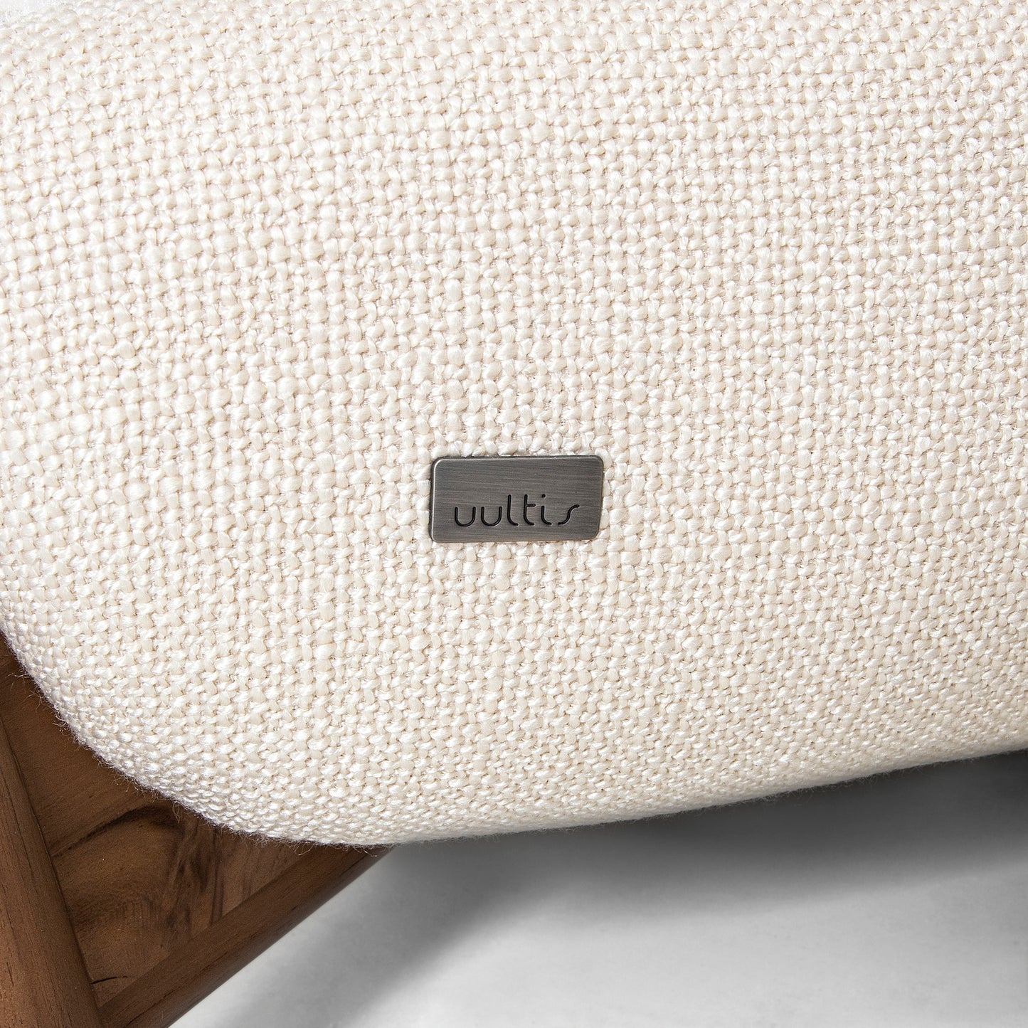 ELBOW King Bed in Ivory fabric and Walnut finish