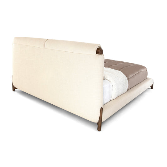 ELBOW King Bed in Ivory fabric and Walnut finish