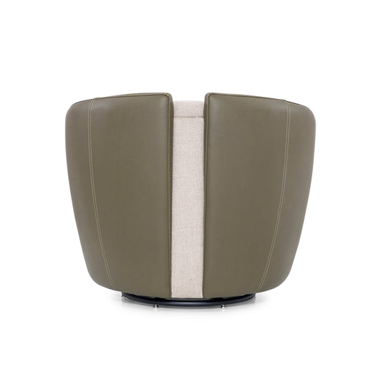 LIRIO Swivel Armchair in Green Leather and Taupe fabric