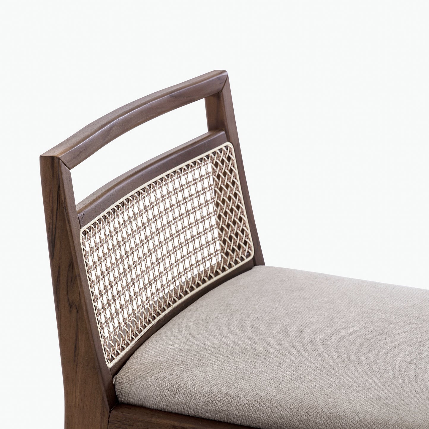 SOTTO Counter Stool in Walnut, Beige Fabric and Mixed Light Cane