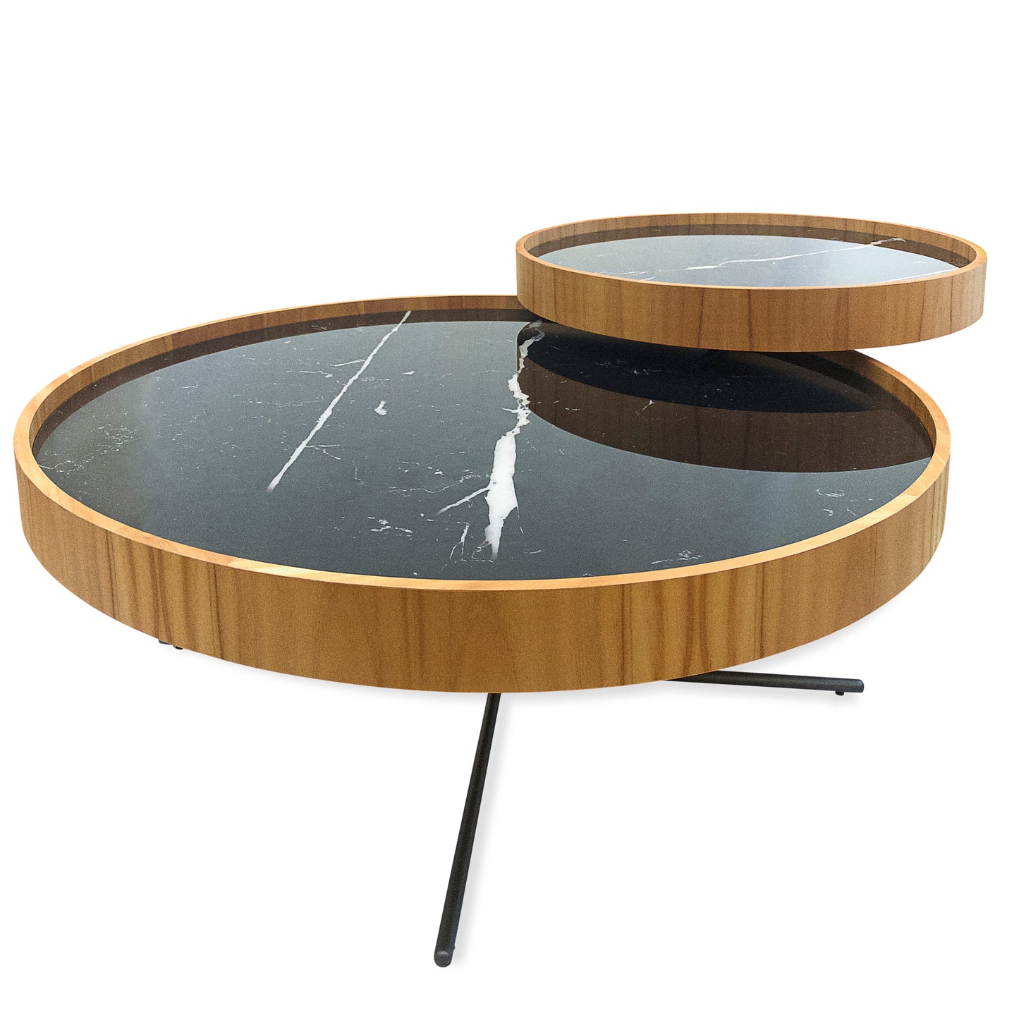 REGIA Coffee Table in Teak and Graphite with Black Nero Glass 39"