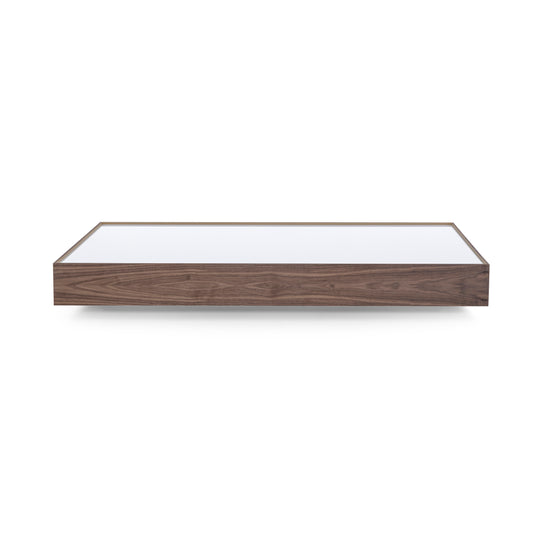 ARC Coffee Table 63" in Walnut with White Glass