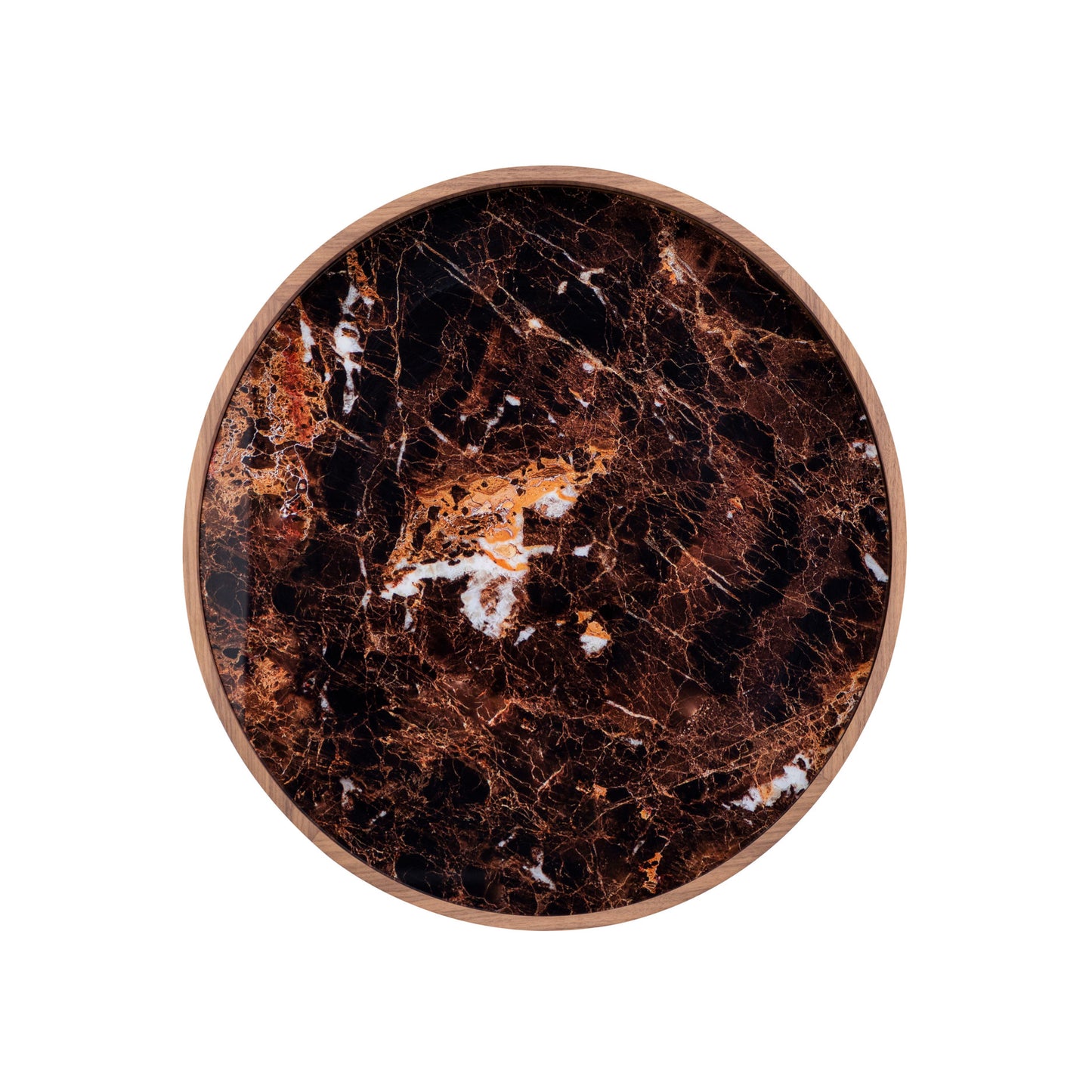 REGIA Coffee Table in Walnut and Imperial Brown Glass 26"