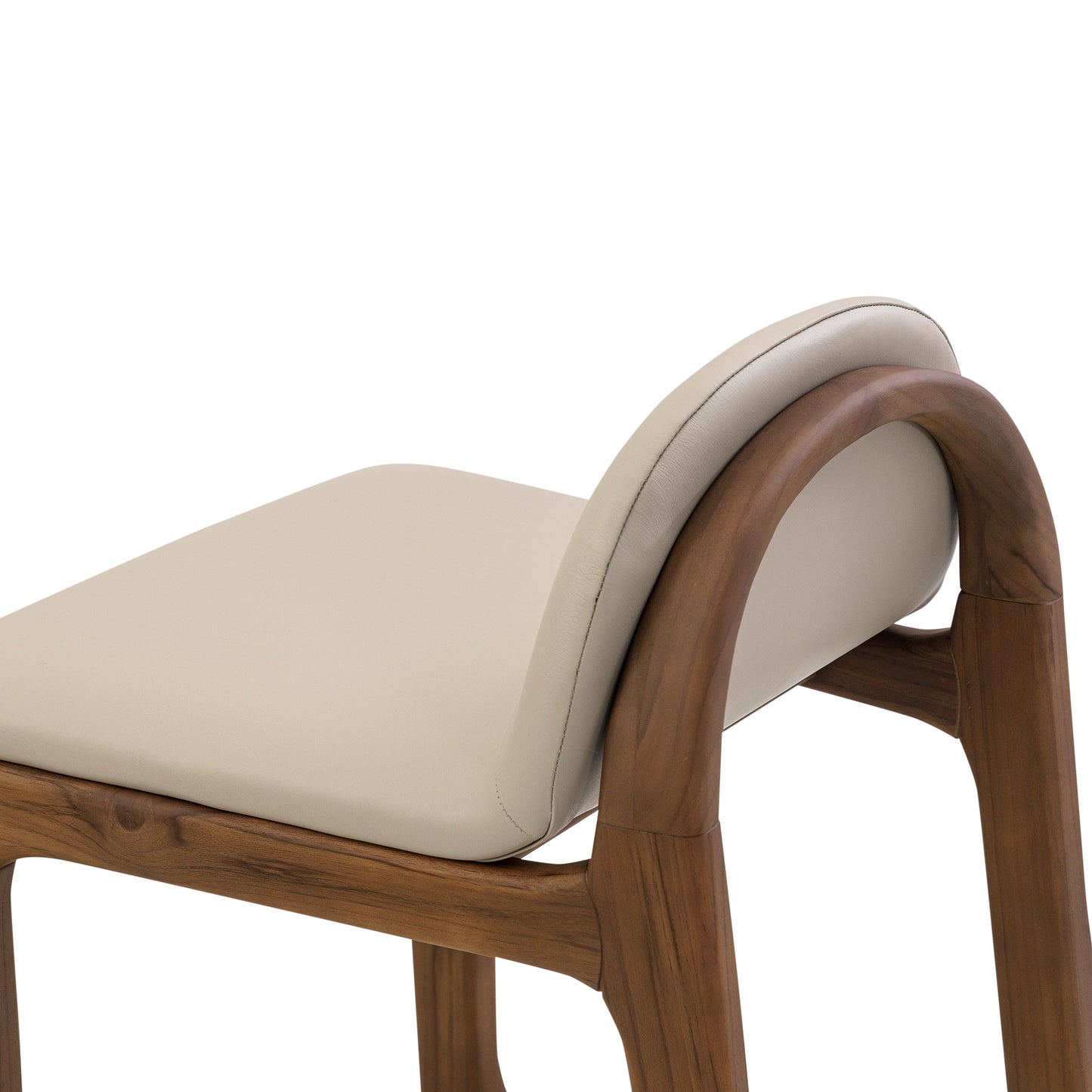 URA Counter Stool in Walnut Finish and Beige Leather