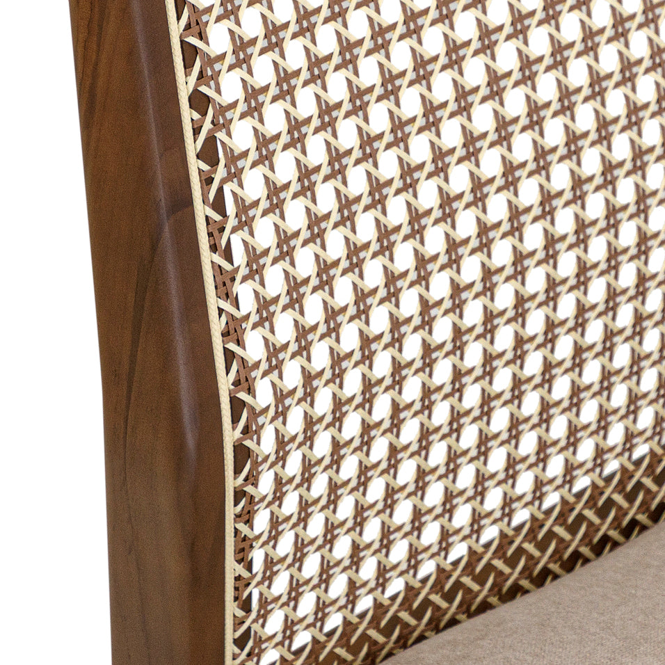 HEXA in Walnut, Mixed Light Cane and Beige Fabric