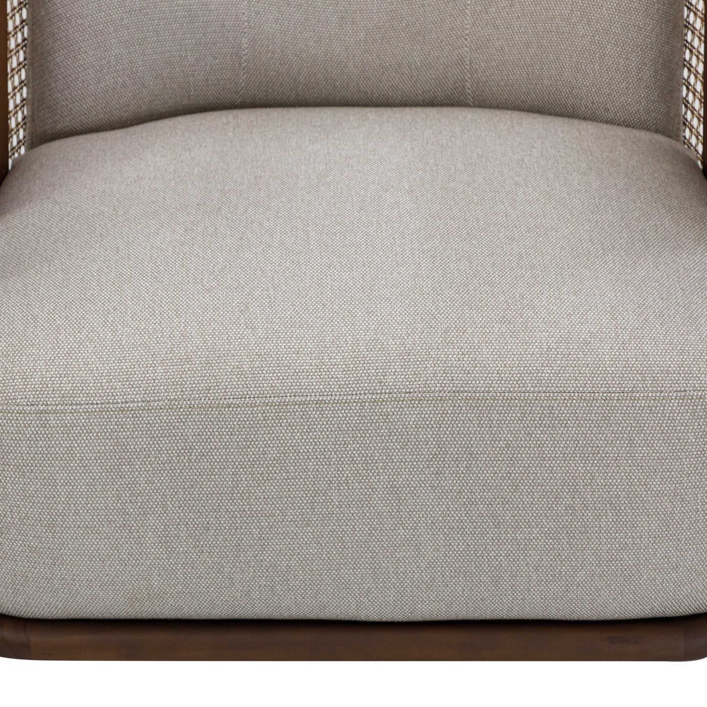 LAGUNA Accent Chair in Walnut, Light Grey Fabric and Mixed Light Cane