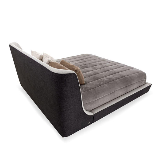 MUSA Queen Bed in Charcoal and Light Gray fabric