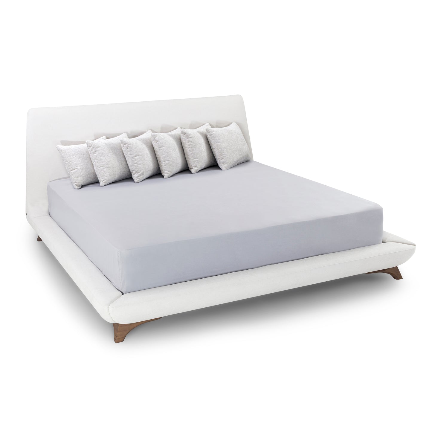 URBANIS King Bed in Walnut and White fabric