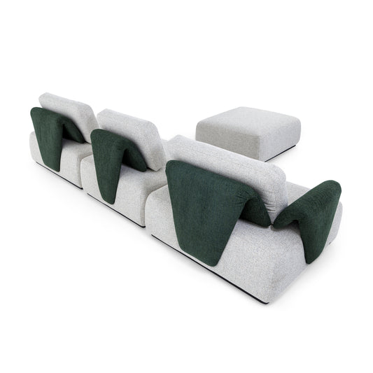 PAIPE Sofa 3 Seater with Ottoman in Beige Fabric with Green Detail 170"