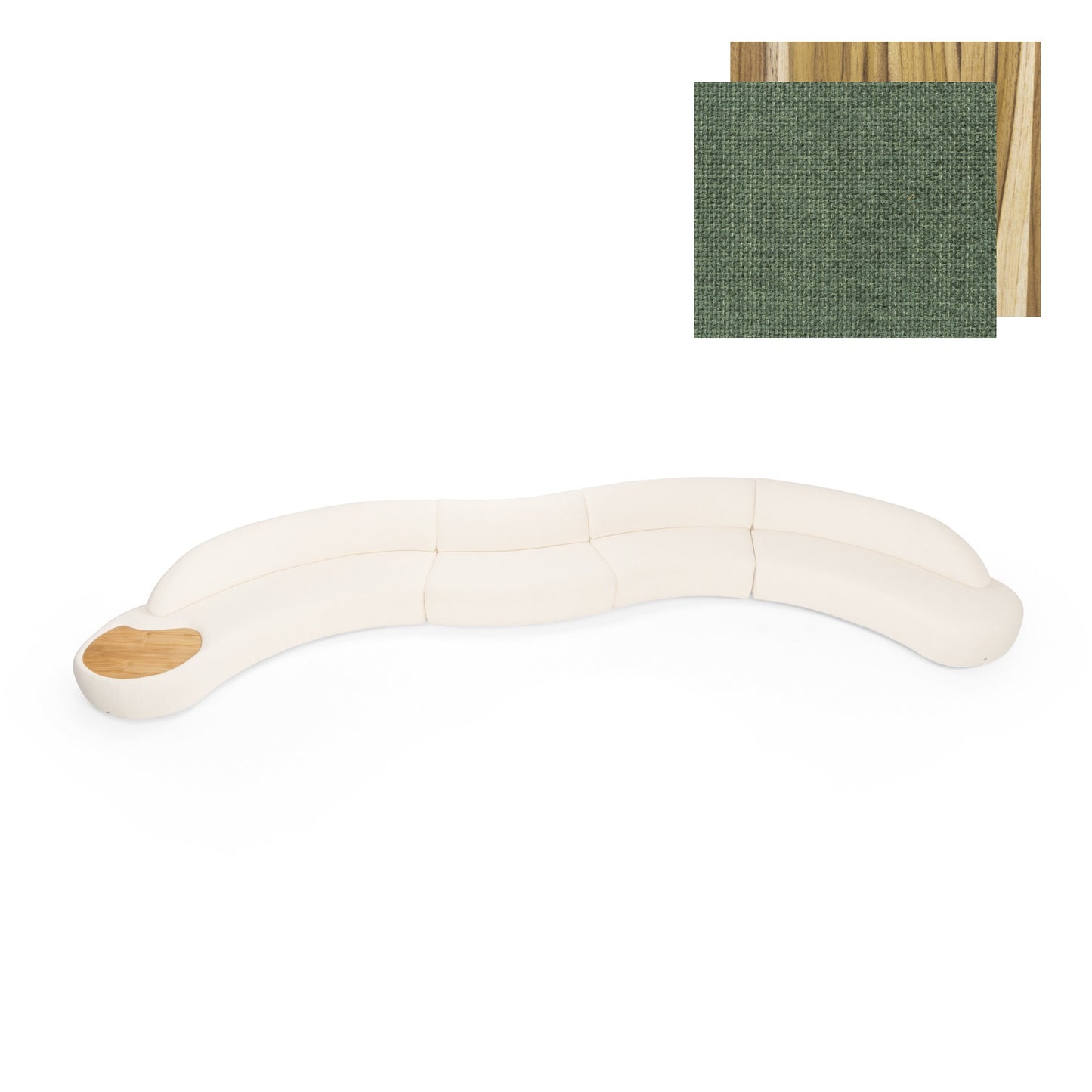 ORLA Right Corner Module in Green fabric and Teak 117"