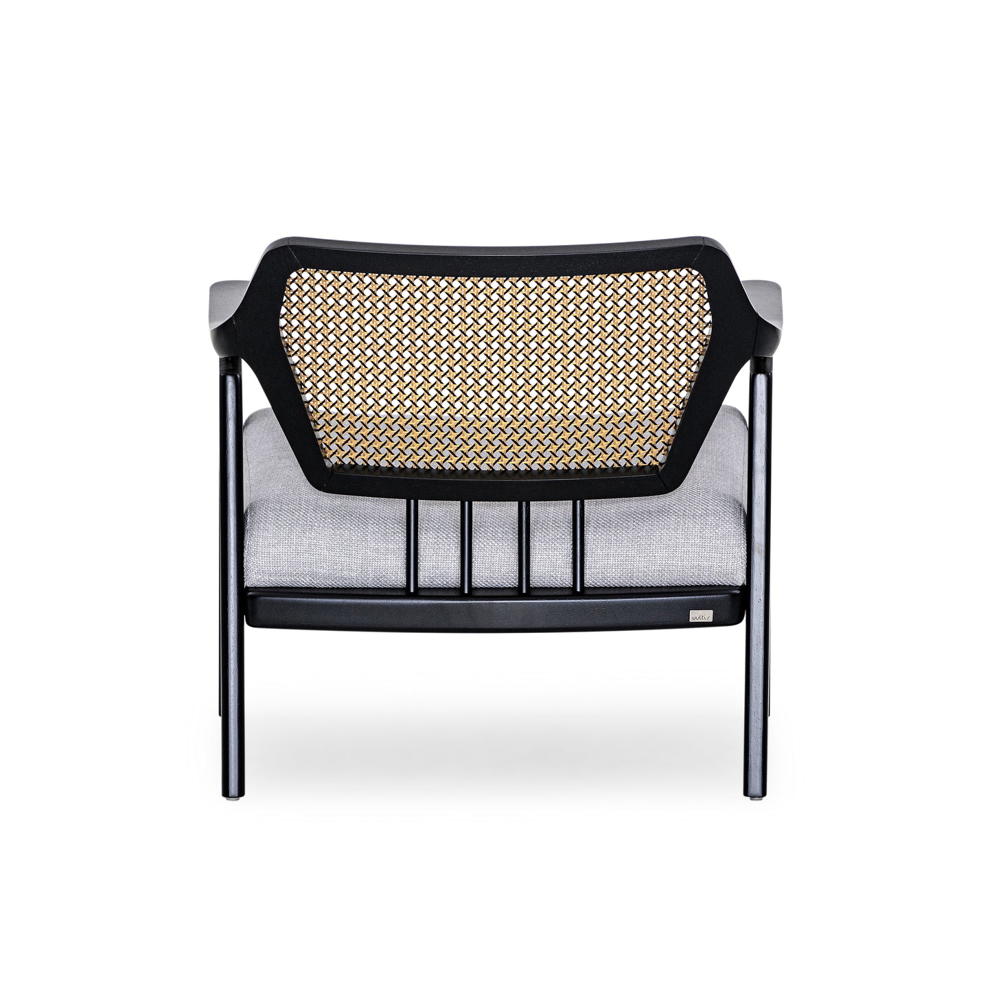 VANNO Armchair in Black Finish, Light Gray fabric and Mixed Dark cane