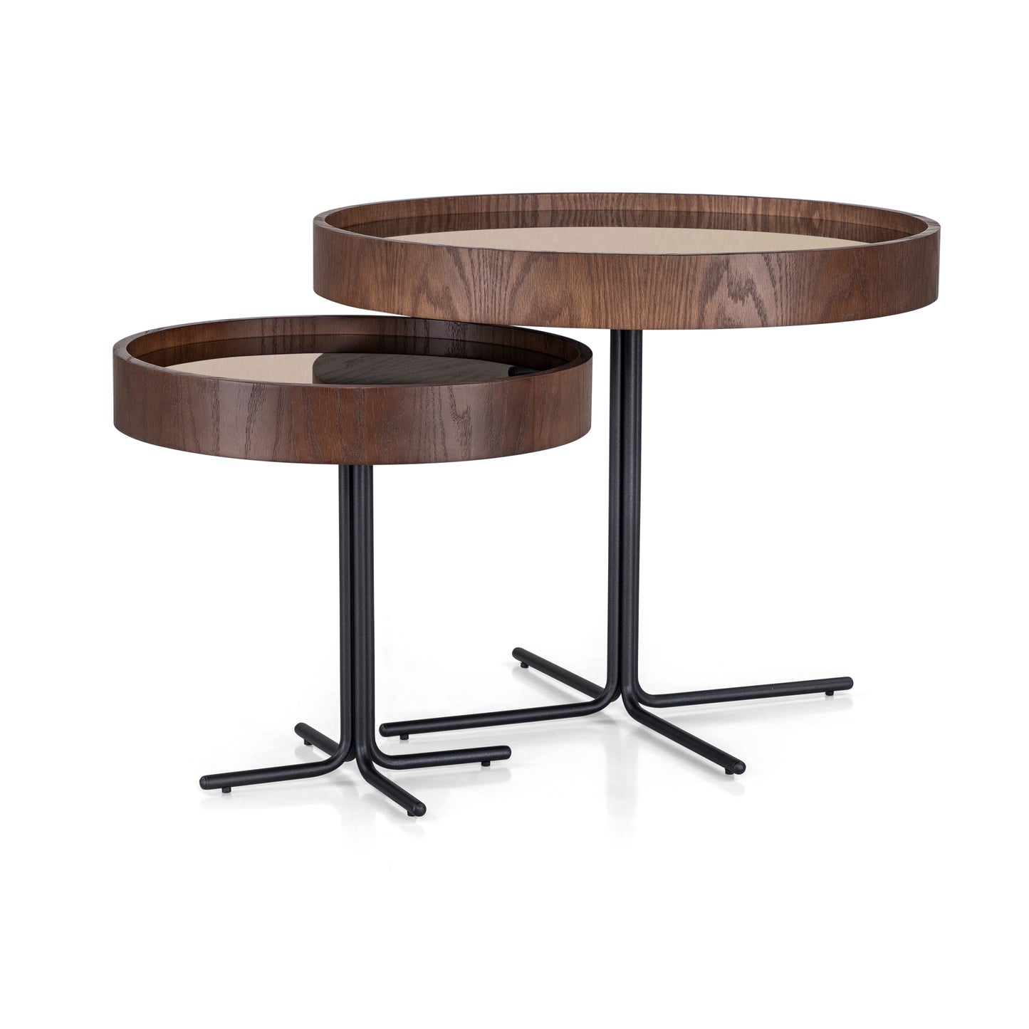 REGIA Side Table in Imbuia and Bronze Mirror 19x18"