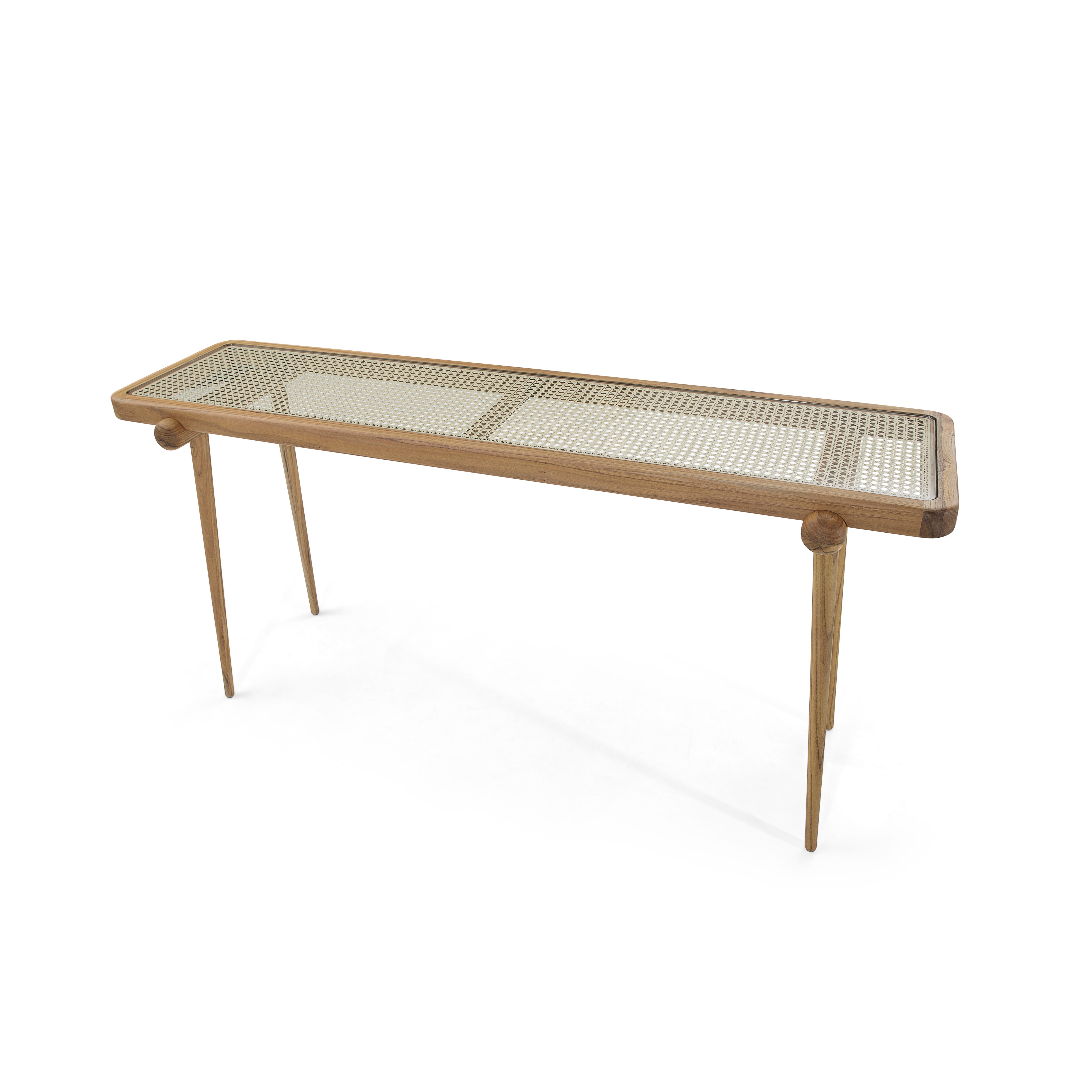 PLOT Console Table 63" in Teak and Natural Cane