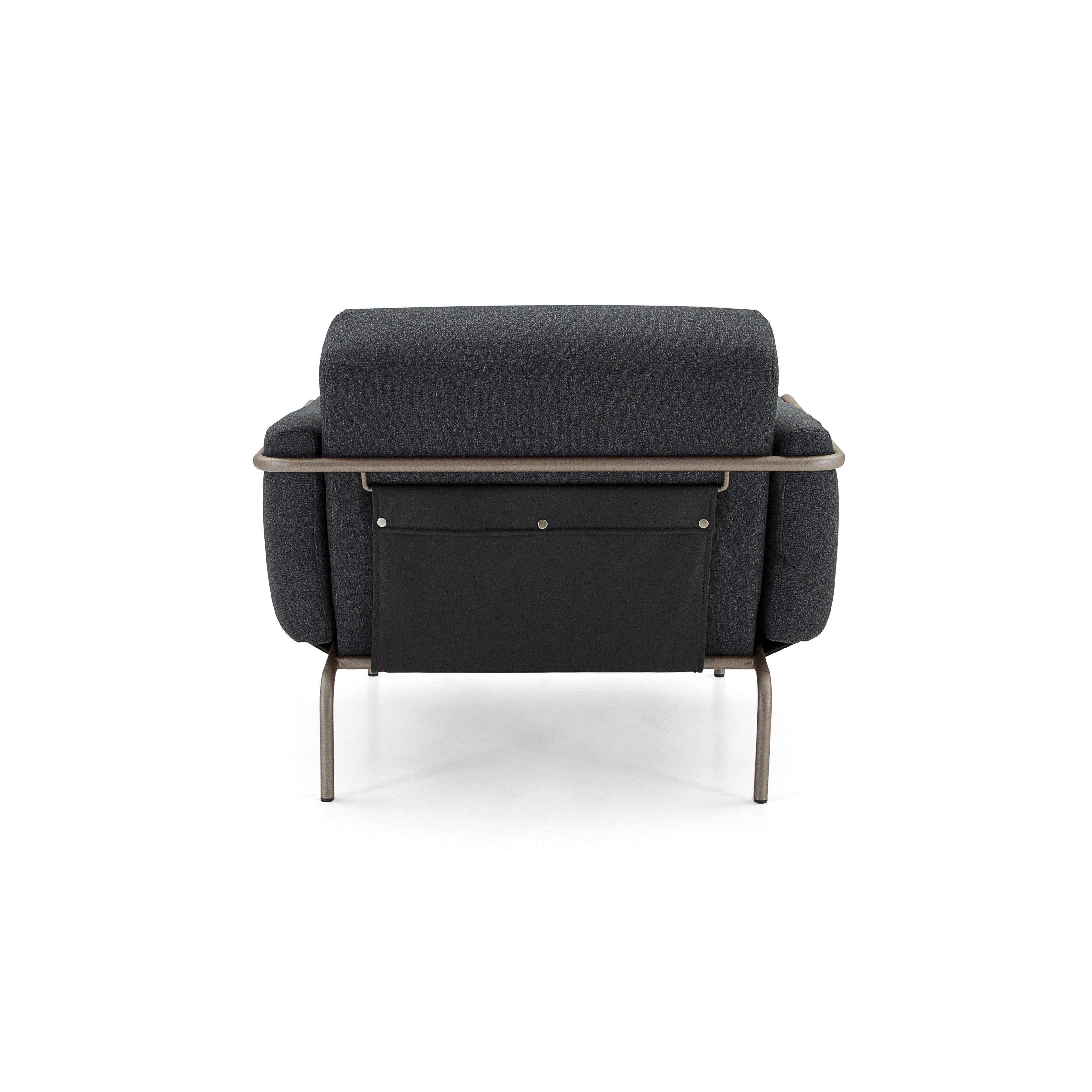 TREND Armchair in Chocolate finish with Charcoal fabric and Black leather