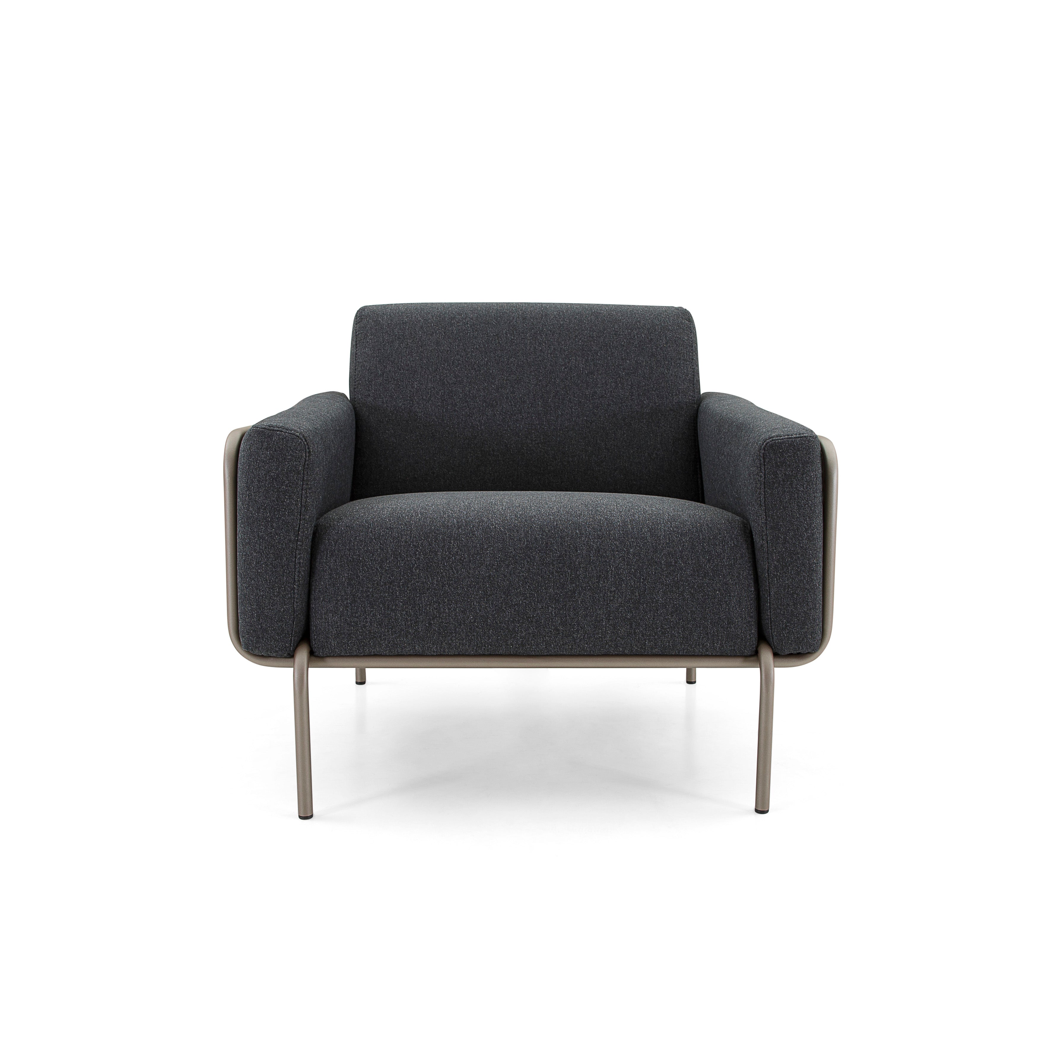 TREND Armchair in Chocolate finish with Charcoal fabric and Black leather