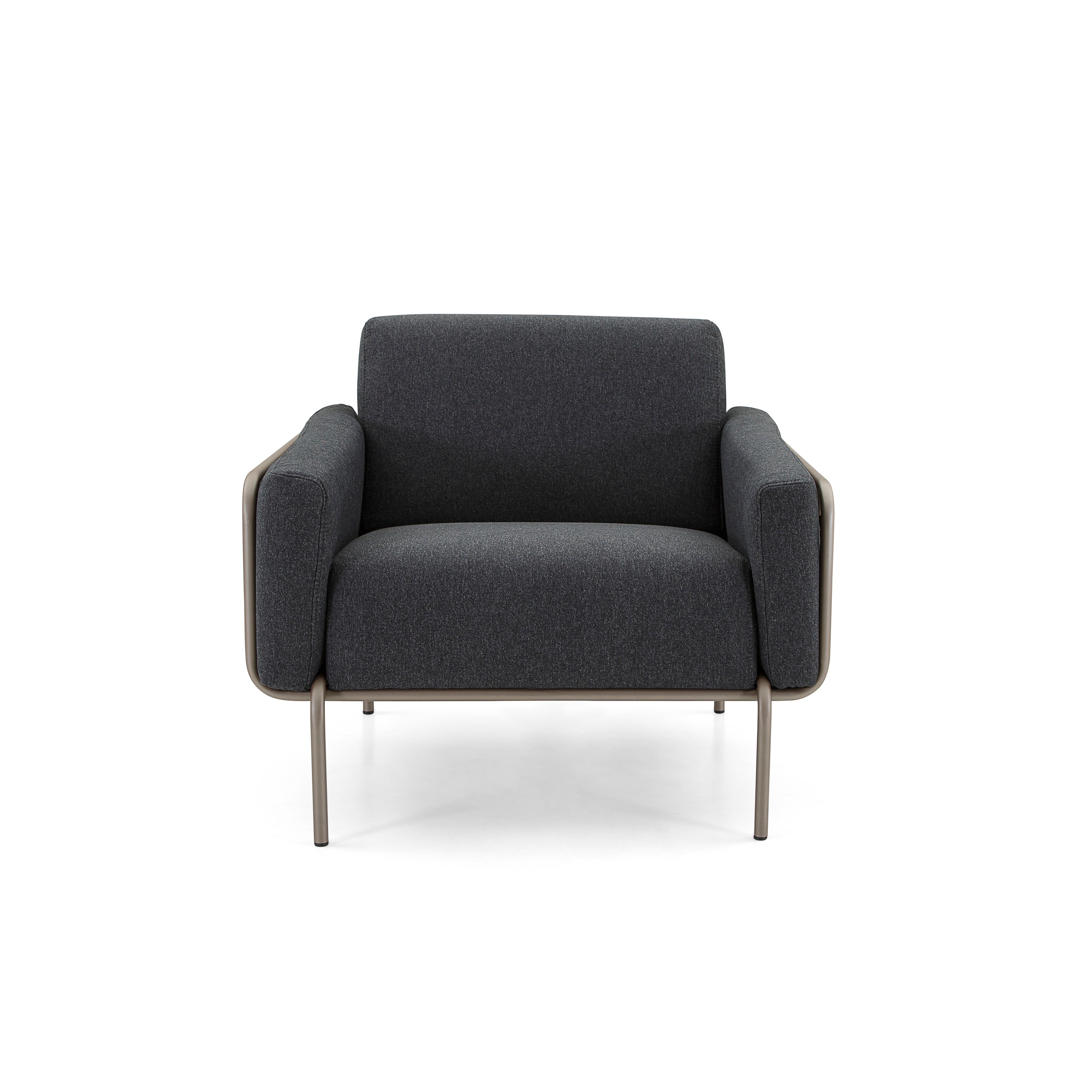 TREND Armchair in Chocolate finish with Charcoal fabric and Black leather