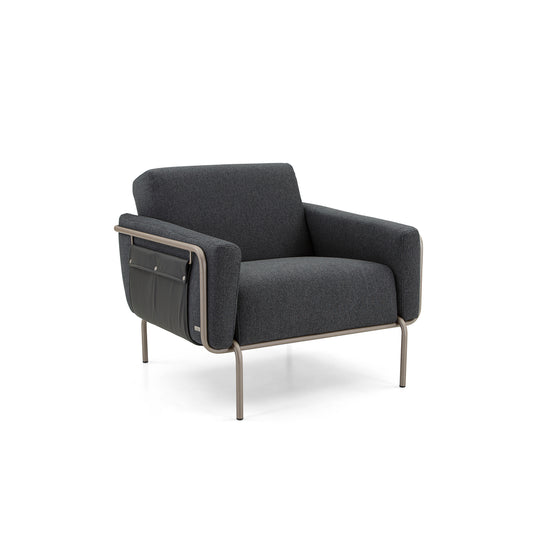 TREND Armchair in Chocolate finish with Charcoal fabric and Black leather