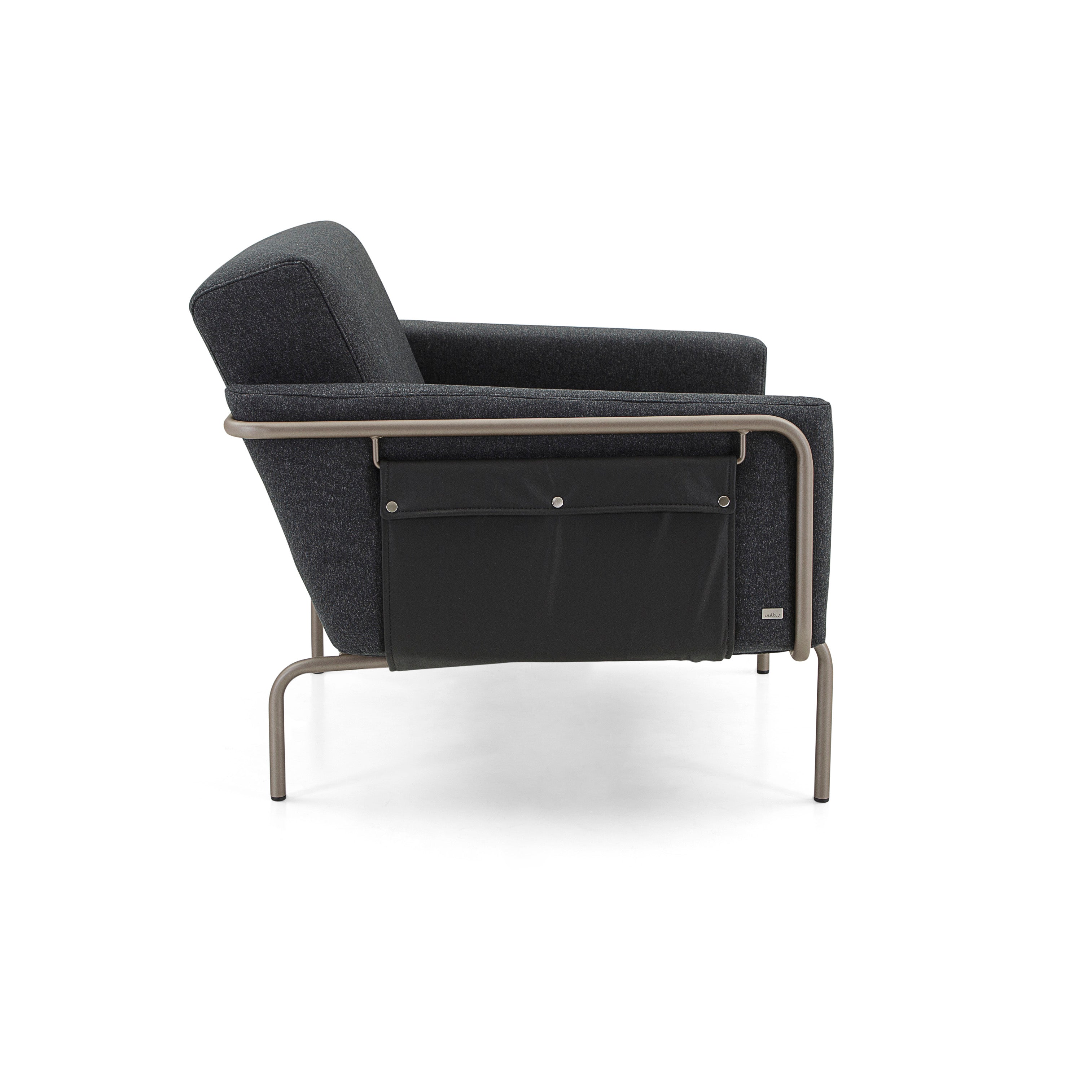 TREND Armchair in Chocolate finish with Charcoal fabric and Black leather
