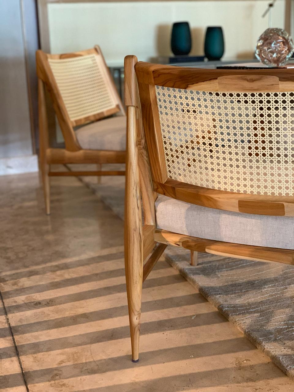 DONNA Armchair in Teak and Oatmeal fabric
