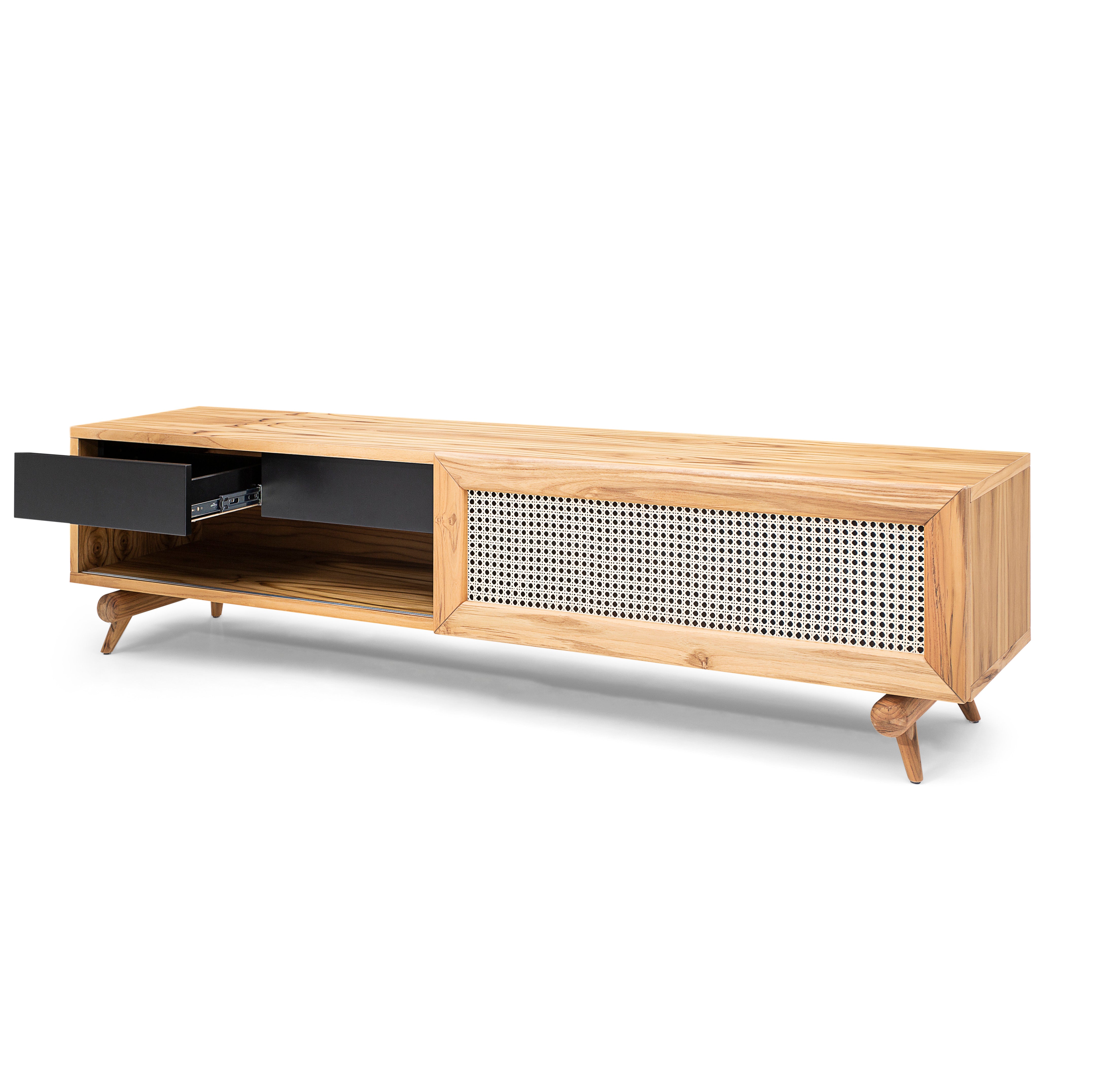 PLOT TV Stand in Teak with Natural Cane