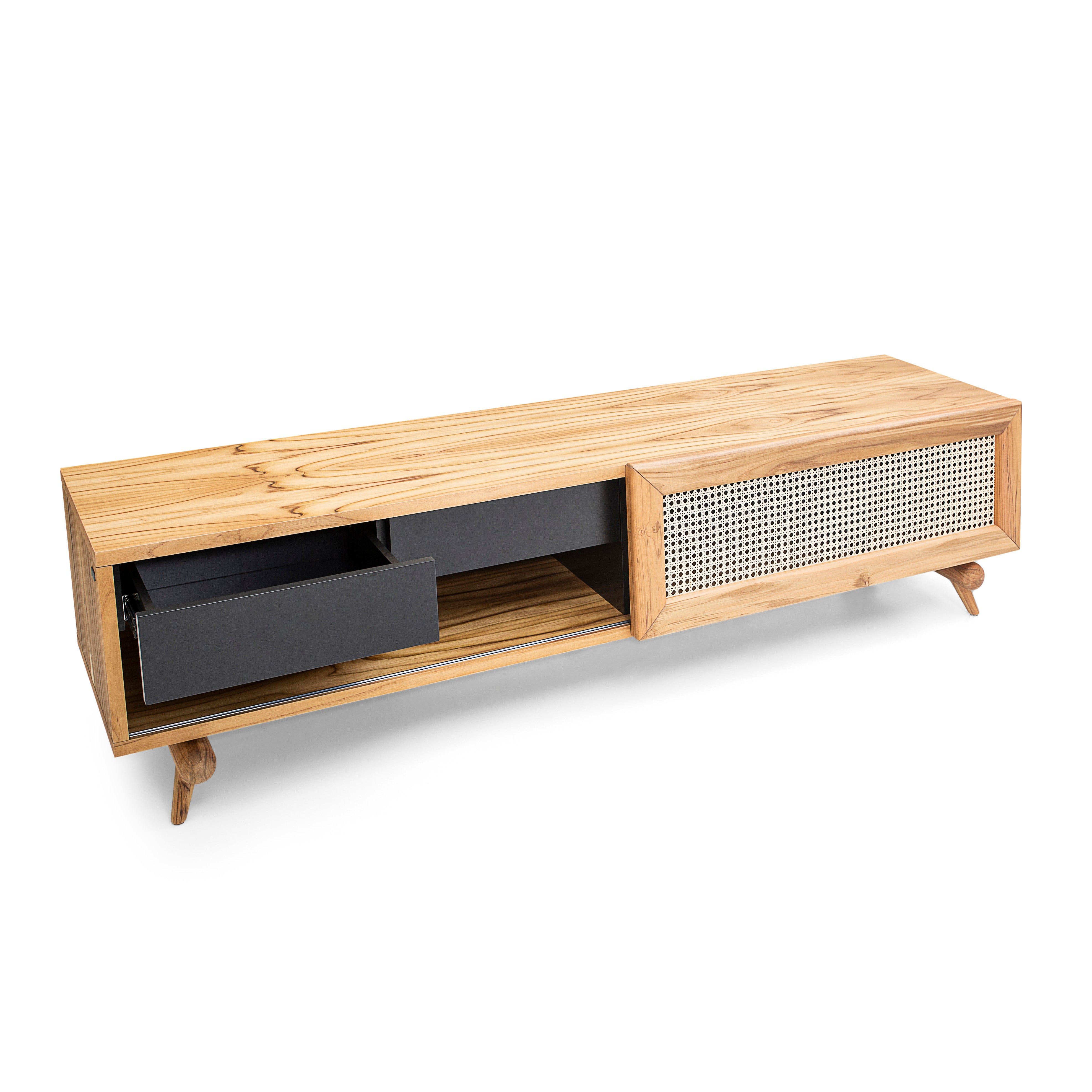 PLOT TV Stand in Teak with Natural Cane