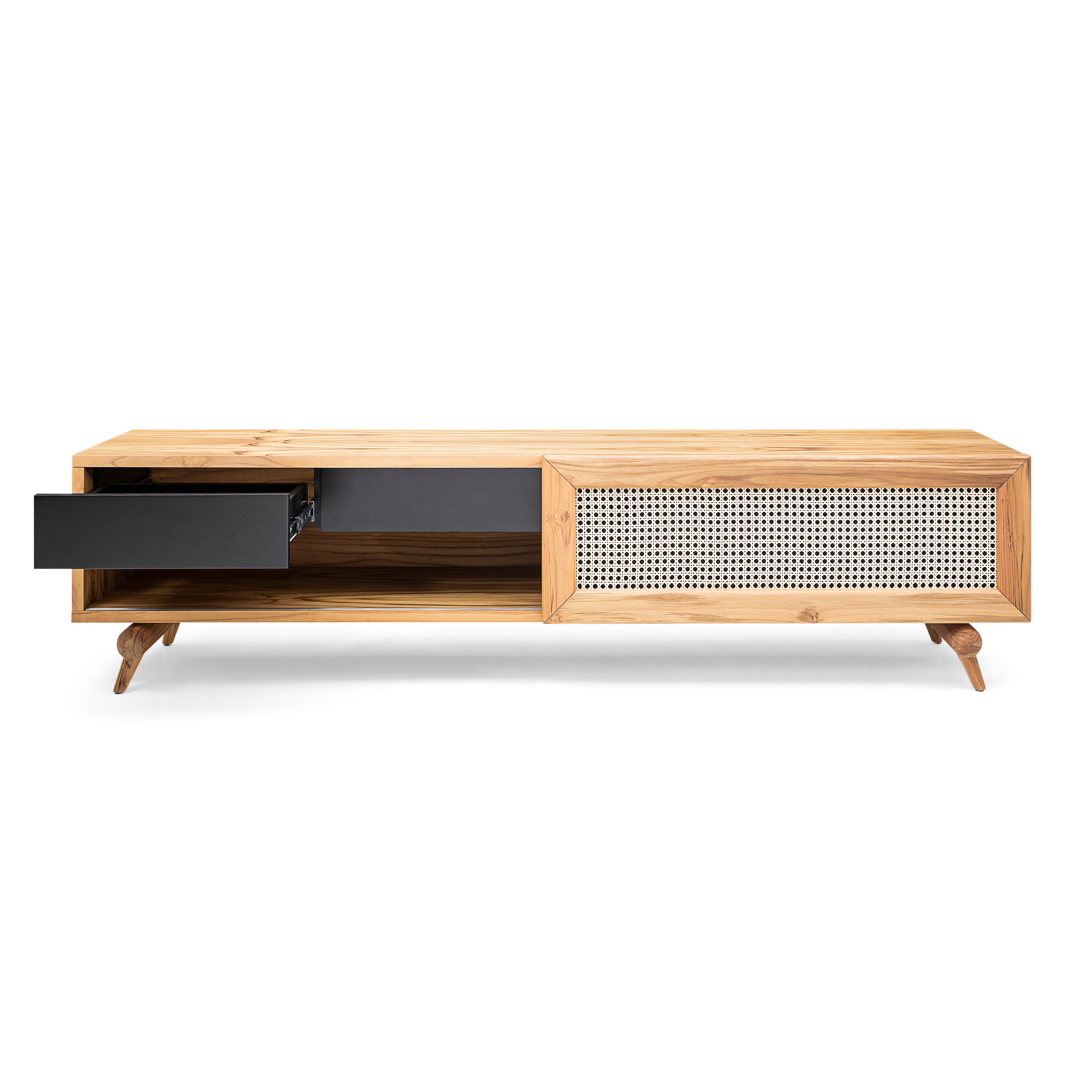 PLOT TV Stand in Teak with Natural Cane