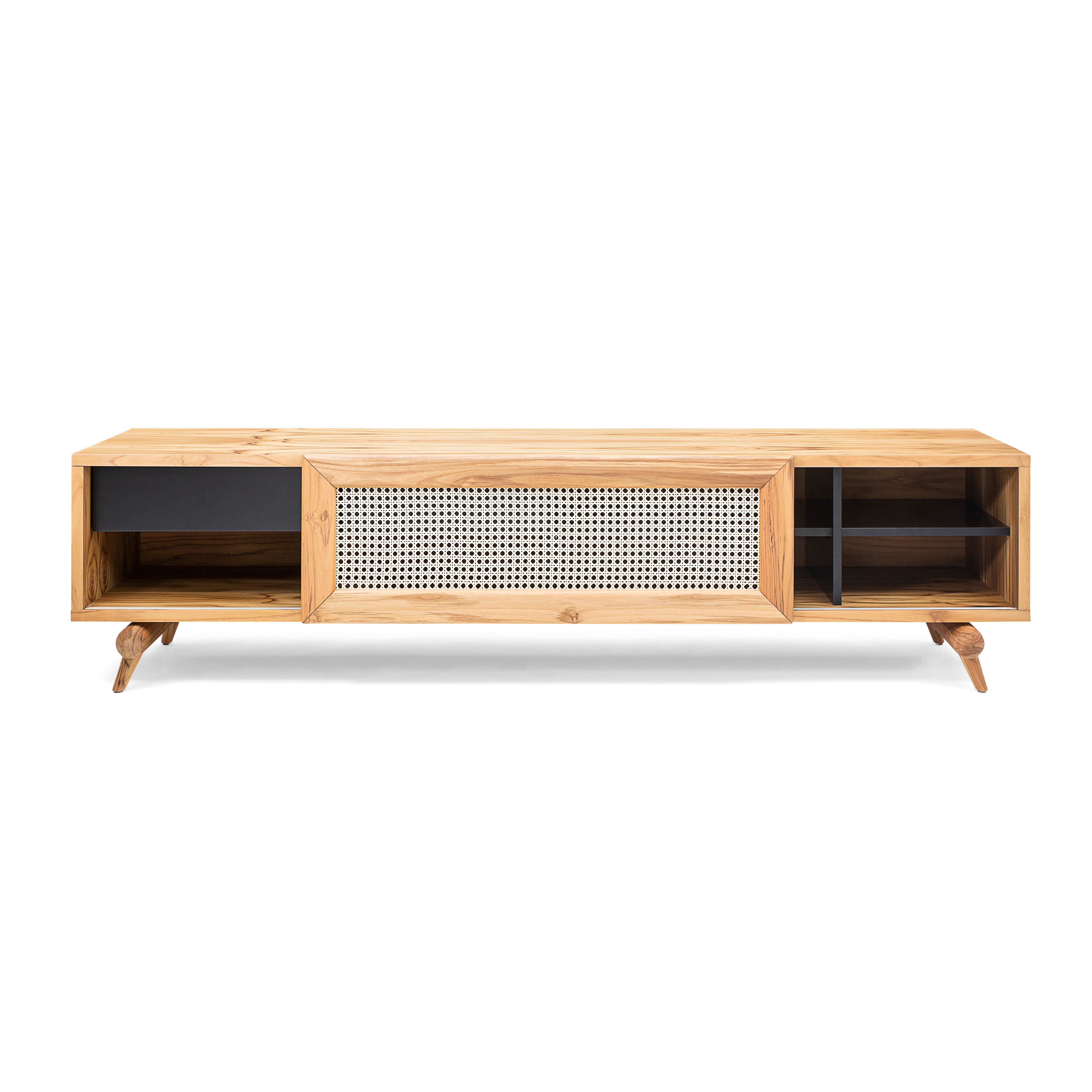 PLOT TV Stand in Teak with Natural Cane