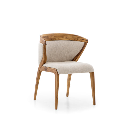 MAT Upholstered Dining Chair in Teak and Oatmeal fabric