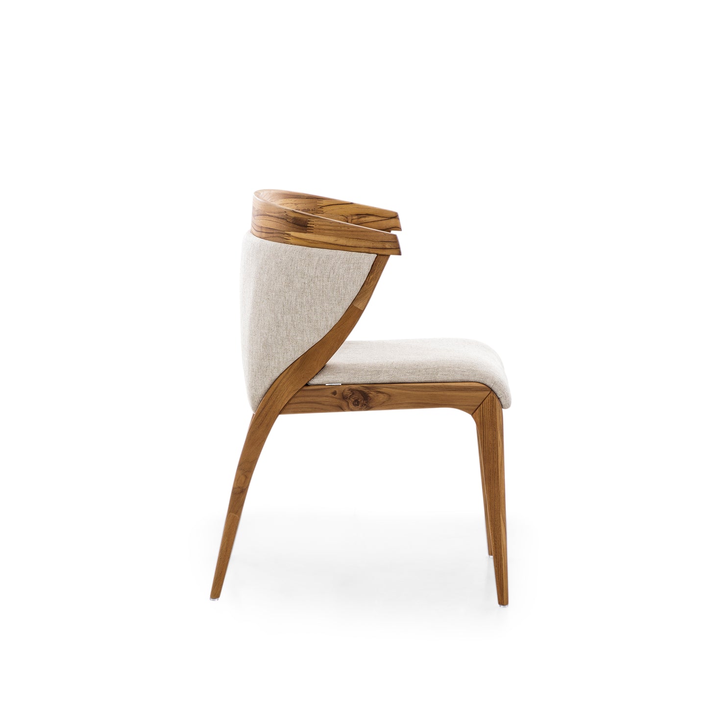 MAT Upholstered Dining Chair in Teak and Oatmeal fabric