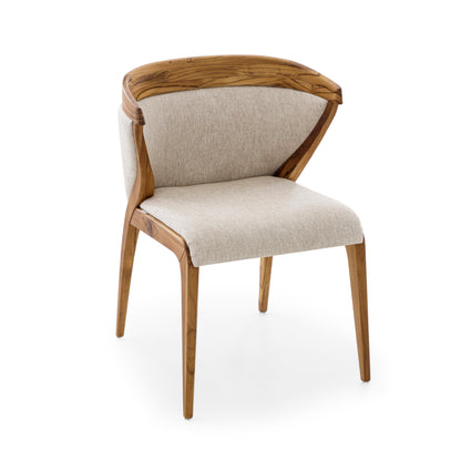 MAT Upholstered Dining Chair in Teak and Oatmeal fabric