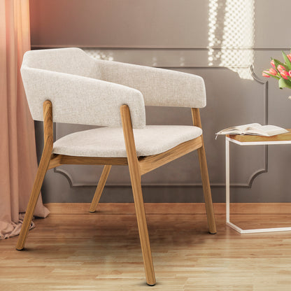 STUZI Dining Chair in Teak and Oatmeal fabric