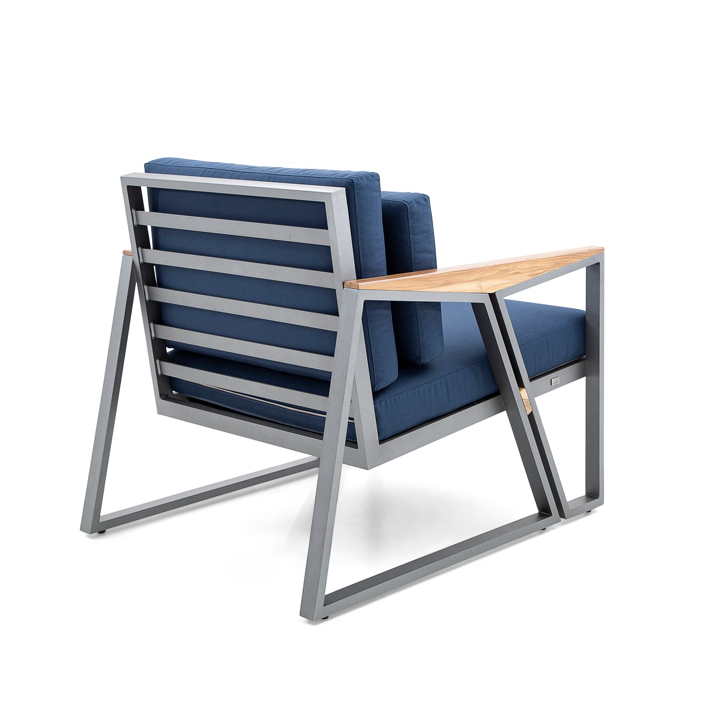 SCALENE Armchair in Graphite and Teak with Dark Blue fabric