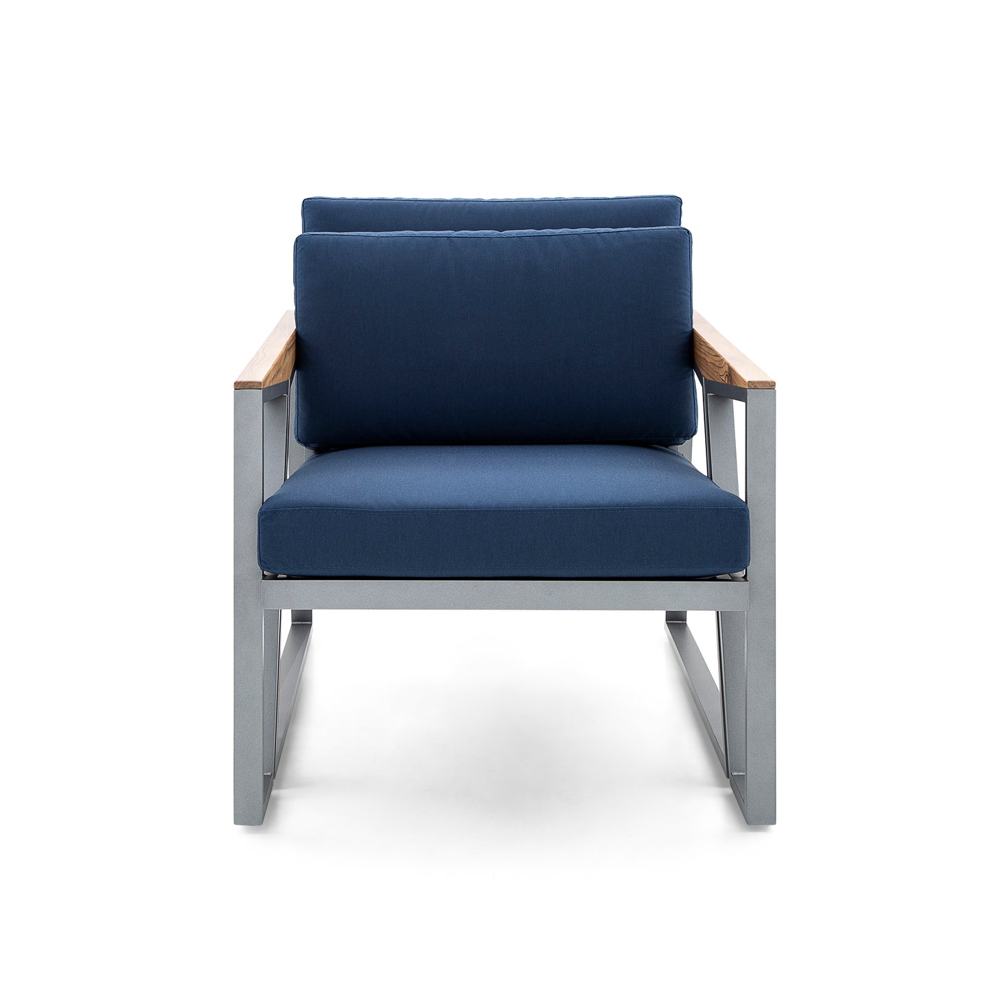 SCALENE Armchair in Graphite and Teak with Dark Blue fabric