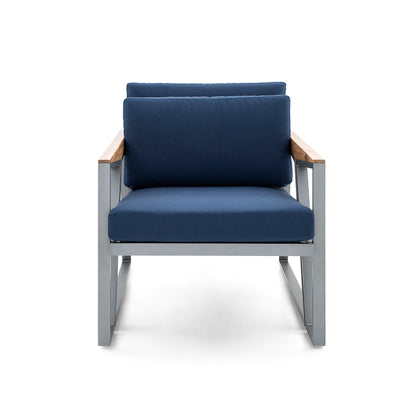 SCALENE Armchair in Graphite and Teak with Dark Blue fabric