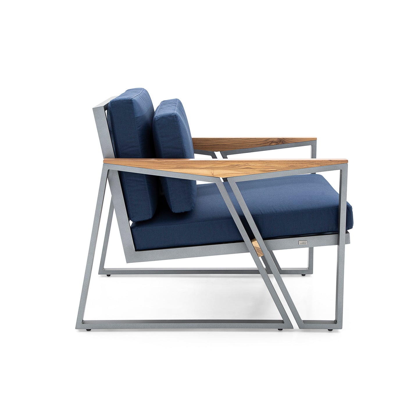 SCALENE Armchair in Graphite and Teak with Dark Blue fabric