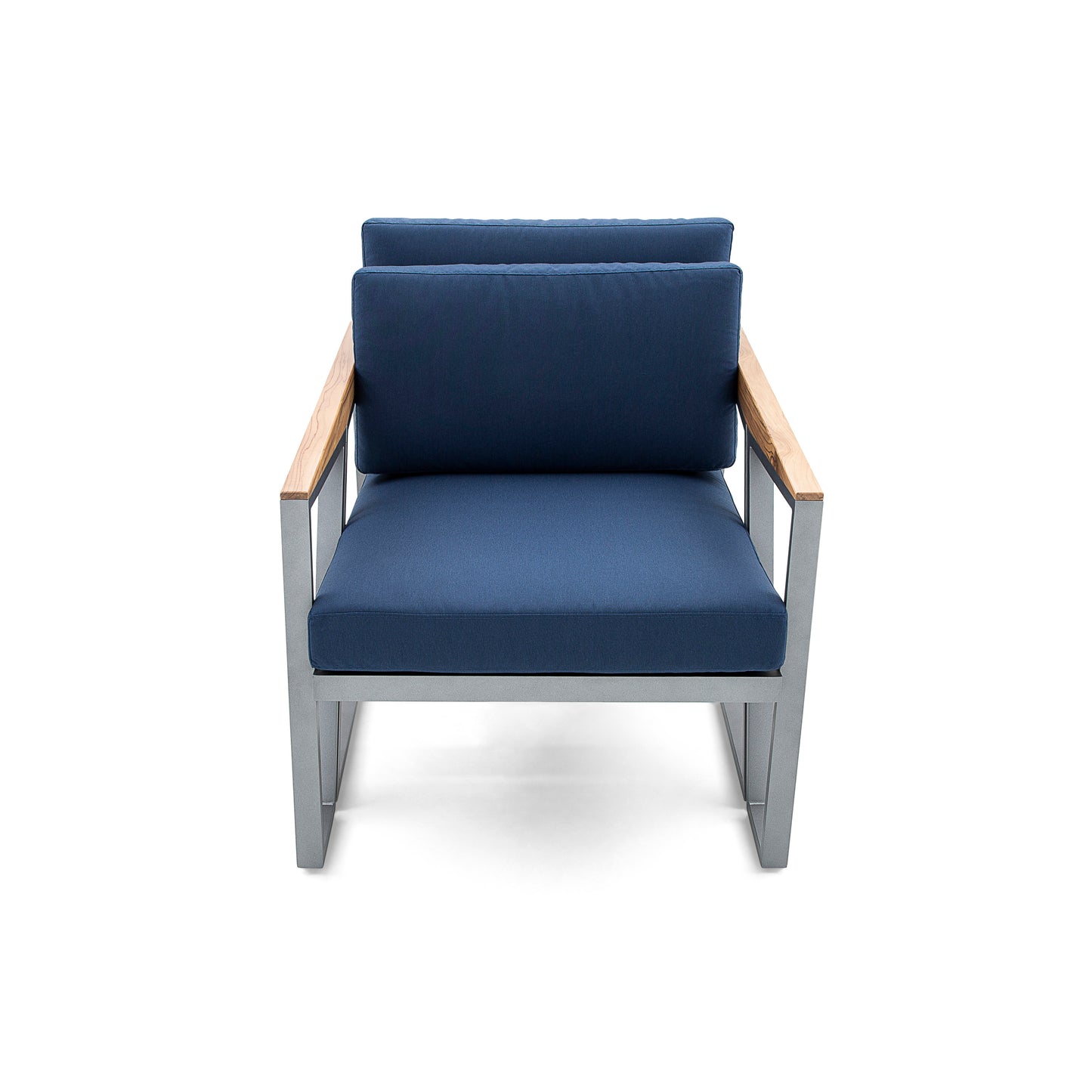 SCALENE Armchair in Graphite and Teak with Dark Blue fabric